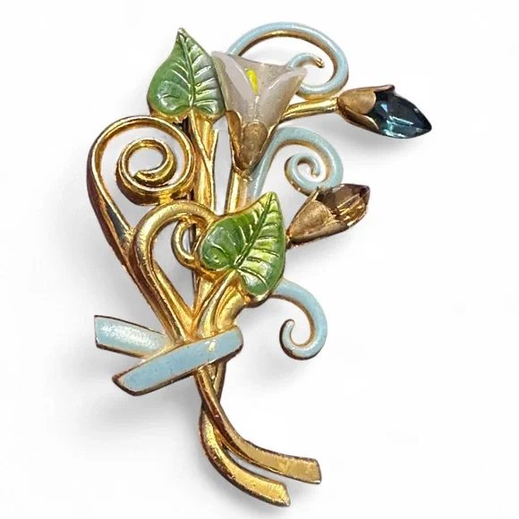 Rare Collectible 1940s Large CALLA LILY Floral Brooch. Large Corsage Brooch